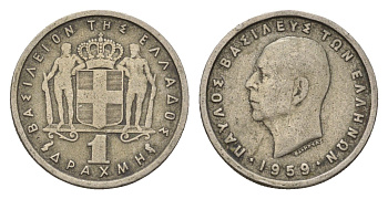 Греция 1 драхма 1959 Павел I (1947-1964) KM 81 медно-никель 4708-444