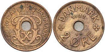 Дания 2 эре 1931 Кристиан X (1912-1947) KM 827 бронза 4147-469