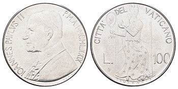 Ватикан 100 лир 1979 Иоанн Павел II (1978-2005) KM 146 нержавеющая сталь UNC 4699-623