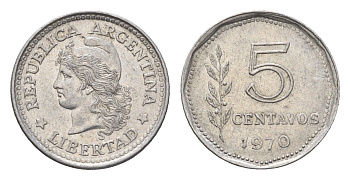 Аргентина 5 сентаво 1970 KM 65 алюминий 4696-1061