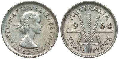 Австралия 3 пенса 1964 Елизавета II (1952-2022) KM 57 серебро 71-951