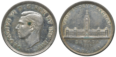 Канада 1 доллар 1939 Королевский визит в Оттаву, парламент, Георг VI (1936-1952) KM 38 серебро 4044-1412