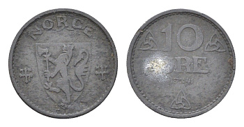 Норвегия 10 эре 1941 Хокон VII (1905-1957) KM 389 цинк 4705-837