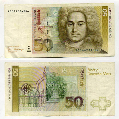 ФРГ 50 марок 1989 Pick 40 a бумага 451-409-3