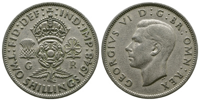 Великобритания 2 шиллинга (флорин) 1948 Георг VI (1936-1952) KM 865, Spink 4102 медно-никель 4381-1131