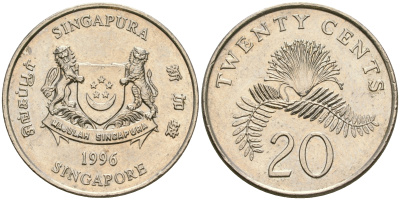 Сингапур 20 центов 1996 KM 101 медно-никель 4364-2544
