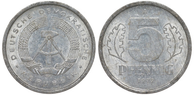 ГДР 5 ПФЕННИГОВ 1979 А алюминий 62-351