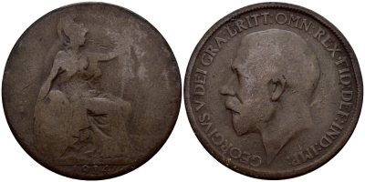 Великобритания 1/2 пенни 1914 Георг V (1910-1936) KM 809, Spink 4056 бронза 51-654