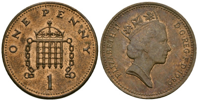 Великобритания 1 пенни 1989 Елизавета II (1952-2022) KM 935, Spink 4381 (B3) бронза 4167-1233