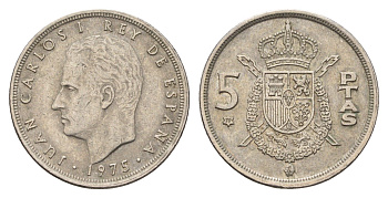 Испания 5 песет 1975 (79) Хуан Карлос I (1975-2014) KM 807 медно-никель 4633-916