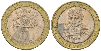 Чили 100 песо 2011 So KM 236 биметалл 4620-536