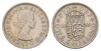 Великобритания 1 шиллинг 1955 Елизавета II (1952-2022), Английский герб KM 904, Spink 4147 медно-никель 4699-455