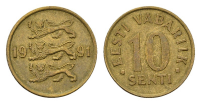 Эстония 10 сентов 1991 KM 22 латунь 4696-117