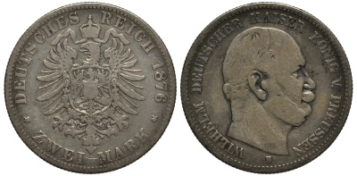 Пруссия 2 марки 1876 B, Вильгельм I (1861-1888) Weege 96, J. 96, KM 506 серебро 3711-641
