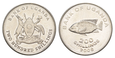 Уганда 200 шиллингов 2008 KM 68 медно-никель UNC 4650-1251