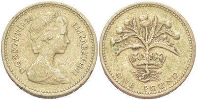 Великобритания 1 фунт 1984 Елизавета II (1952-2022) KM 934, Spink 4222 никель латунь 4128-747