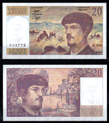 Франция 20 франков 1980 Pick 151 a бумага aUNC 8611-27-1-2