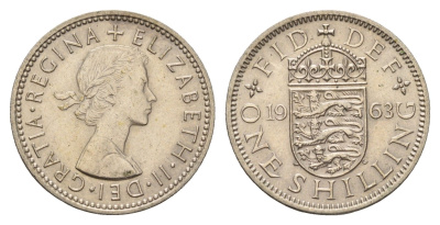 Великобритания 1 шиллинг 1963 Елизавета II (1952-2022), Английский герб KM 904, Spink 4147 медно-никель 4177-325