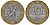 Франция 10 франков 1990 тип Гений Бастилии KM 964.1, Le Frank 375.5 биметалл 45-715
