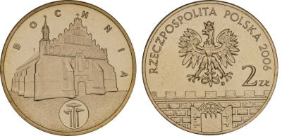 Польша 2 злотых 2006 MW, серия польские города, Бохня (BOCHNIA) KM 543, Parchimowicz 987 латунь UNC 603-821